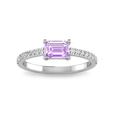 Emerald Cut Birthstone & Diamond Pavé Ring