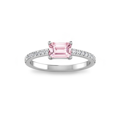 Emerald Cut Birthstone & Diamond Pavé Ring