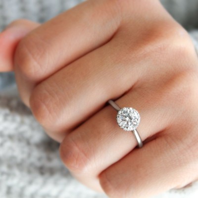 .61 Ct Round Moissanite & .14 Ctw Diamond Halo Engagement Ring