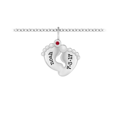 Double Footprint Birthstone Personalized Charm