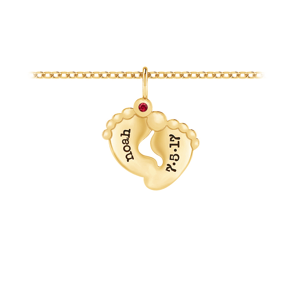 Double Footprint Birthstone Personalized Charm