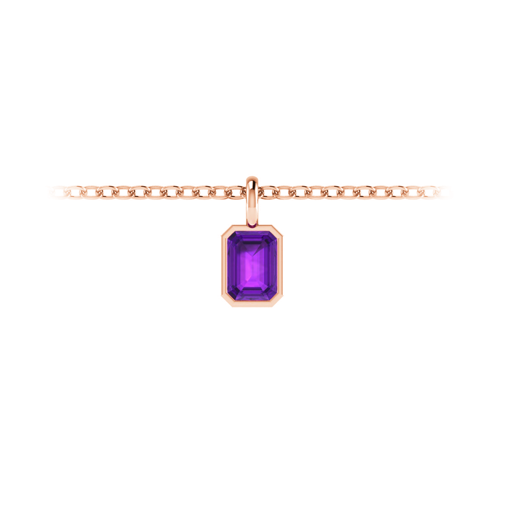 1 Ct Emerald Cut Amethyst Birthstone Bezel Charm Necklace
