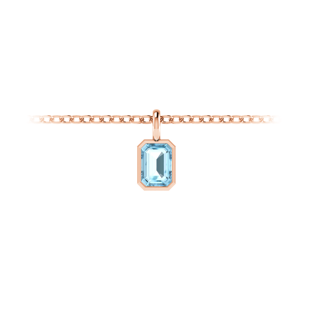 1 Ct Emerald Cut  Aquamarine Birthstone Bezel Charm Necklace