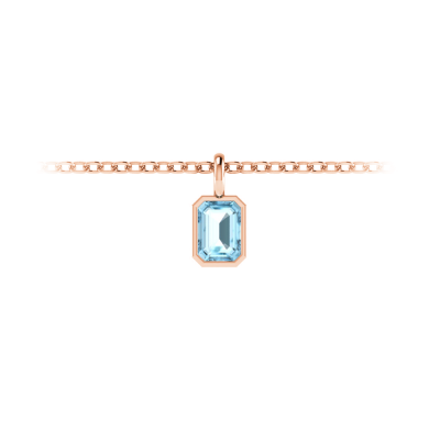 1 Ct Emerald Cut  Aquamarine Birthstone Bezel Charm Necklace