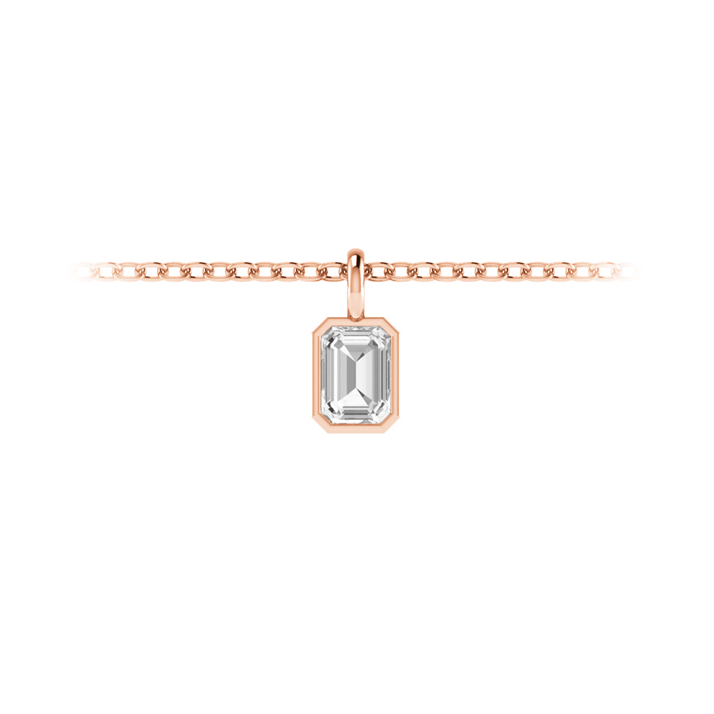 1 Ct Emerald Cut Lab Diamond Birthstone Bezel Charm Necklace
