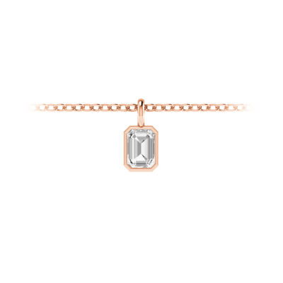 1 Ct Emerald Cut Lab Diamond Birthstone Bezel Charm Necklace