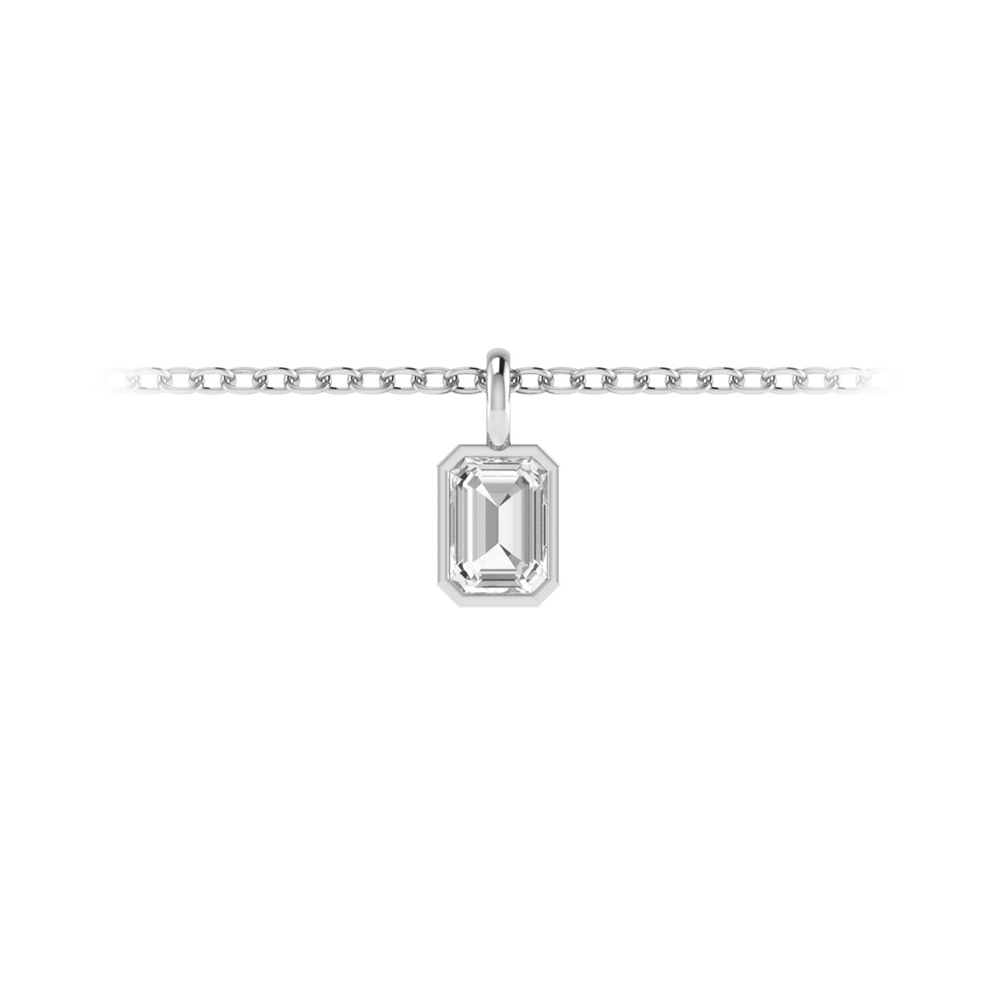 1 Ct Emerald Cut Moissanite Birthstone Bezel Charm Necklace