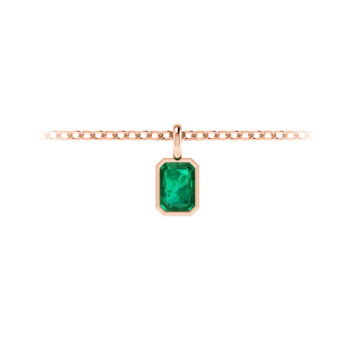 1 Ct Emerald Cut Birthstone Bezel Charm Necklace