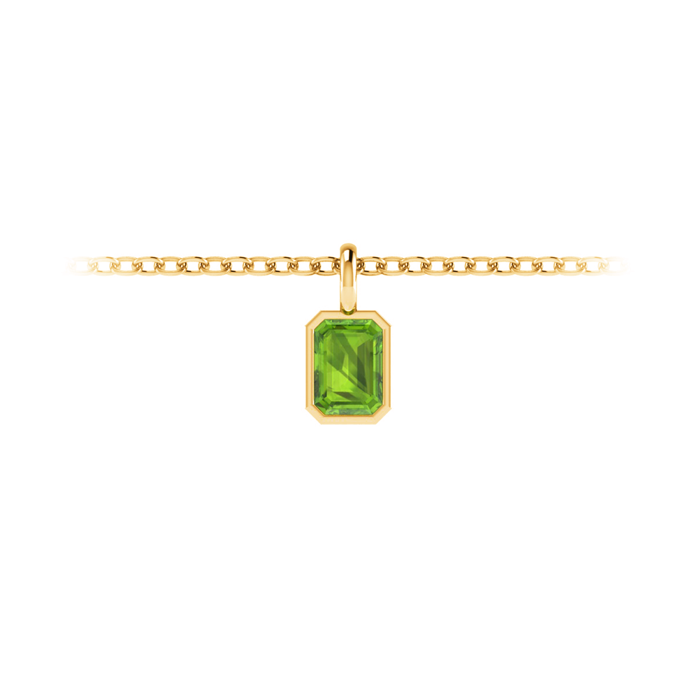 1 Ct Emerald Cut Peridot Birthstone Bezel Charm Necklace