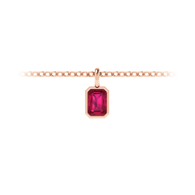 1 Ct Emerald Cut Ruby Birthstone Bezel Charm Necklace