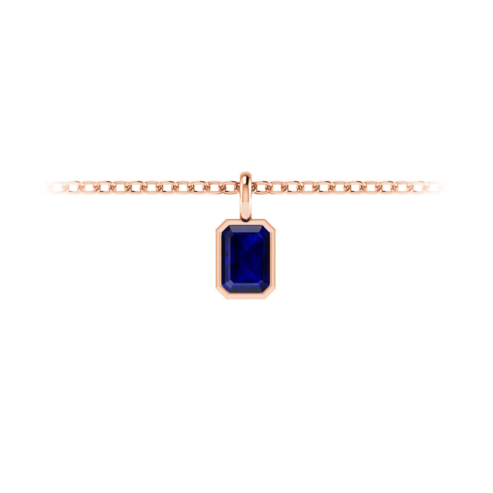 1 Ct Emerald Cut Sapphire Birthstone Bezel Charm Necklace