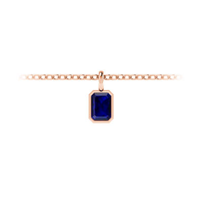 1 Ct Emerald Cut Sapphire Birthstone Bezel Charm Necklace