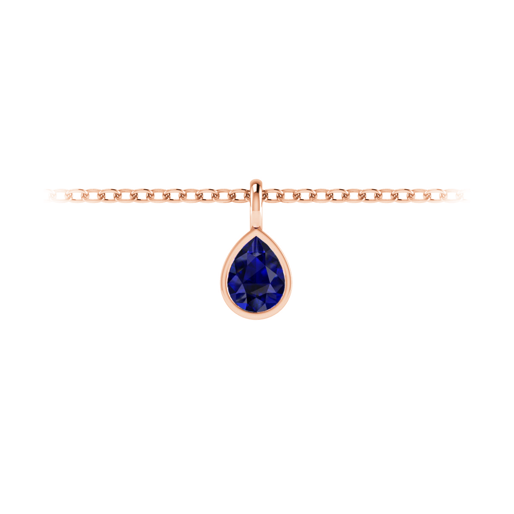1 Ct Pear Shape Sapphire Birthstone Bezel Charm Necklace