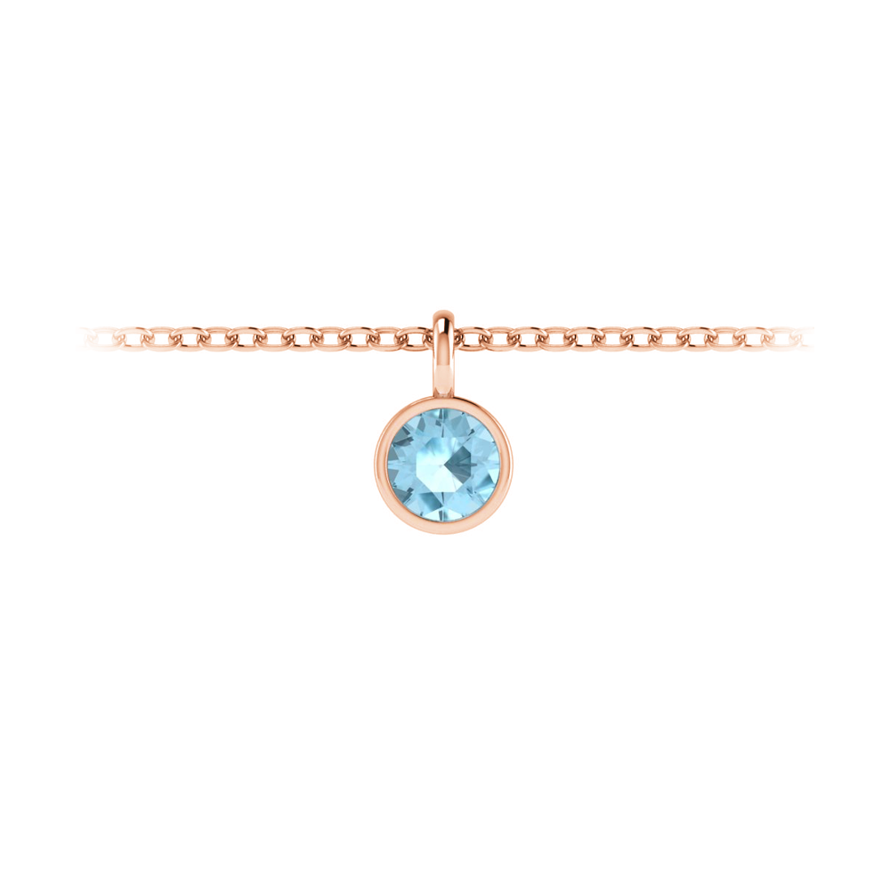 1 Ct Round  Aquamarine Birthstone Bezel Charm Necklace