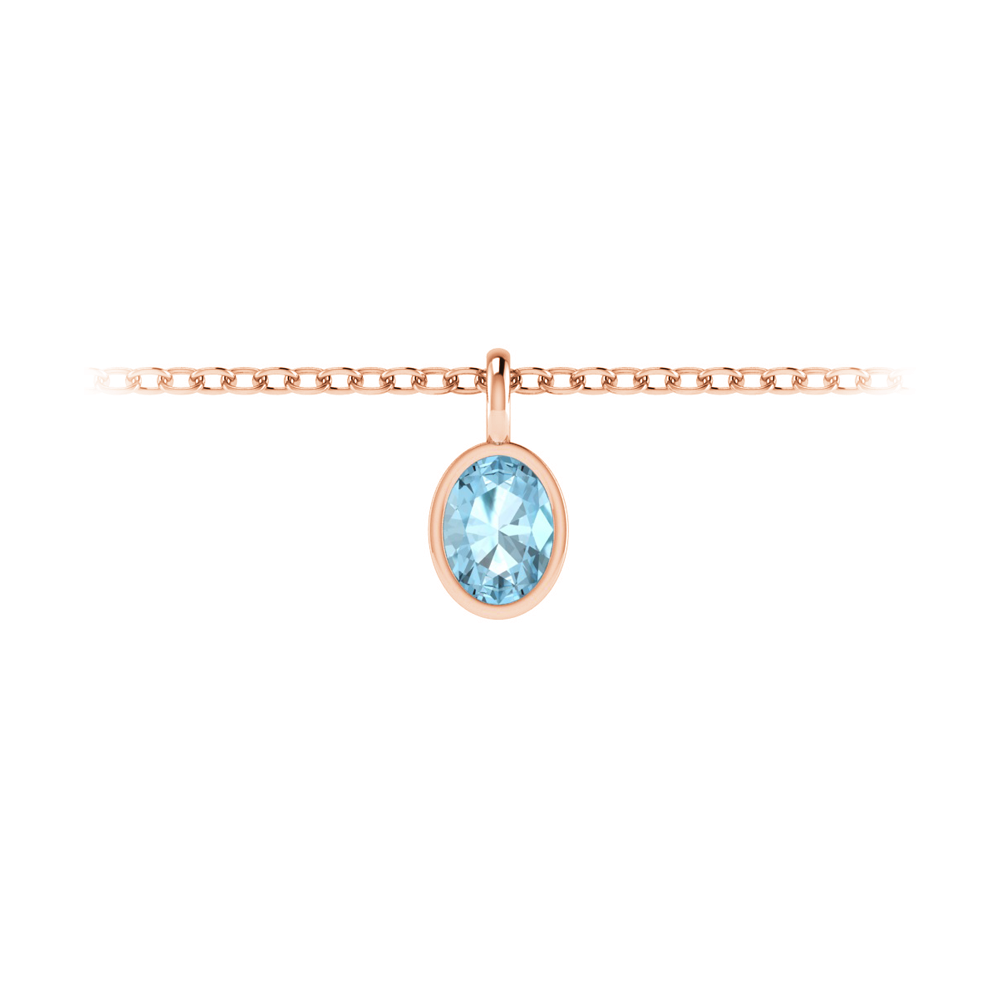 1 Ct Oval  Aquamarine Birthstone Bezel Charm Necklace