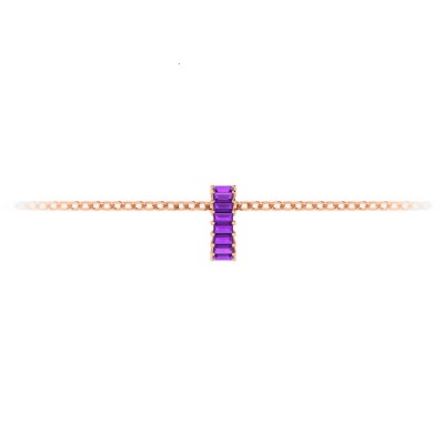 Prong Set Baguette Amethyst Birthstone Bead Charm