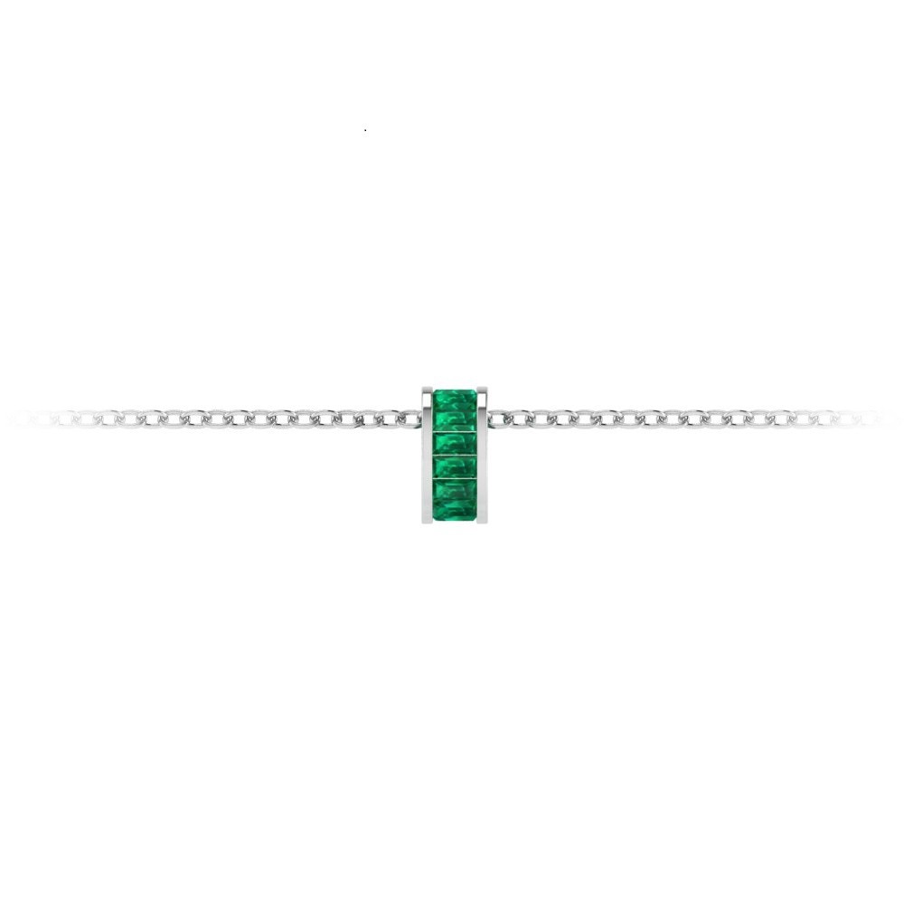 Channel Set Baguette Emerald Birthstone Bead Charm
