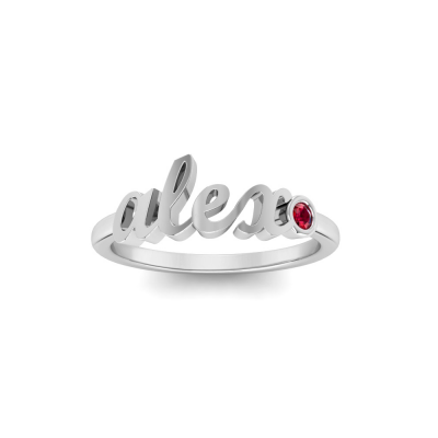 Birthstone Script Name Ring