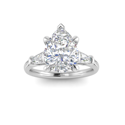 3.30 Ctw Pear CZ & Tapered Baguette Engagement Ring