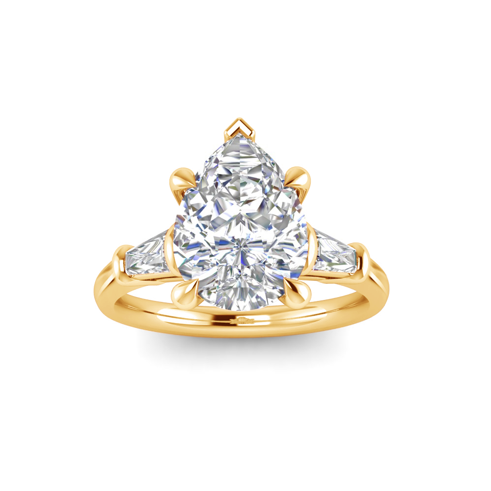 3.10 Ctw Pear CZ & Tapered Baguette Engagement Ring