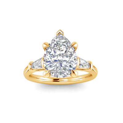 3 Ct Pear Lab Diamond & .30 Ctw Tapered Baguette Engagement Ring