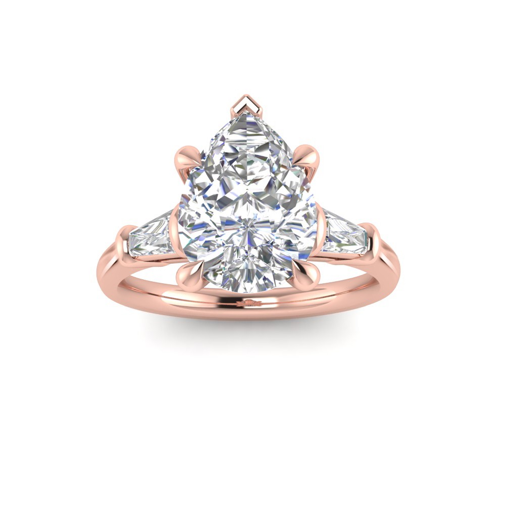 3.10 Ctw Pear CZ & Tapered Baguette Engagement Ring