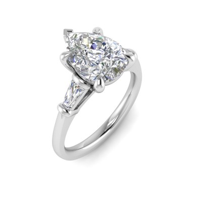 3 Ct Pear Moissanite & .10 Ctw Diamond Tapered Baguette Engagement Ring