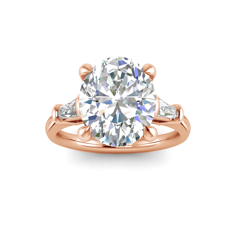 4 Ct Oval Premium Lab Diamond & .30 Ctw Tapered Baguette Engagement Ring