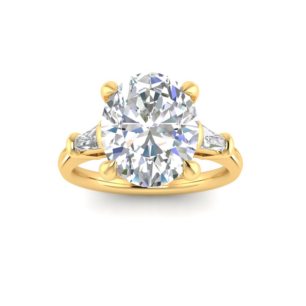 4.10 Ctw Oval CZ & Tapered Baguette Engagement Ring