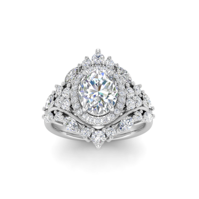 1.5 Ct Oval Lab Diamond Crown Anniversary Cocktail Ring