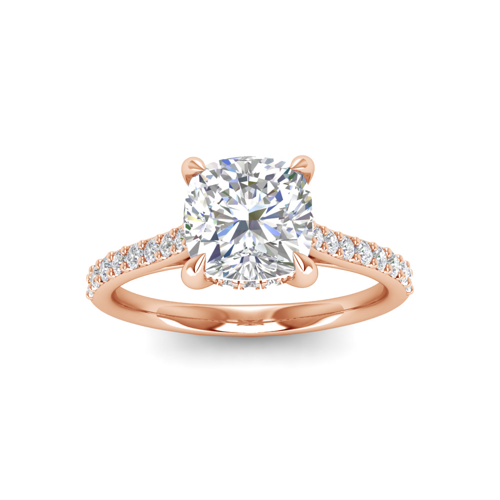 2.5 Ct Cushion Moissanite & .30 Ctw Diamond Hidden Halo Timeless Pavé Engagement Ring