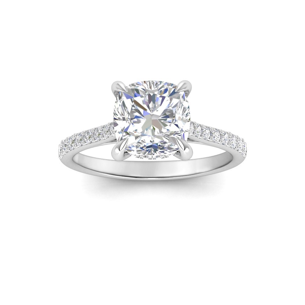 3 Ct Cushion Lab Diamond & .30 Ctw Diamond Hidden Halo Timeless Pavé Engagement Ring