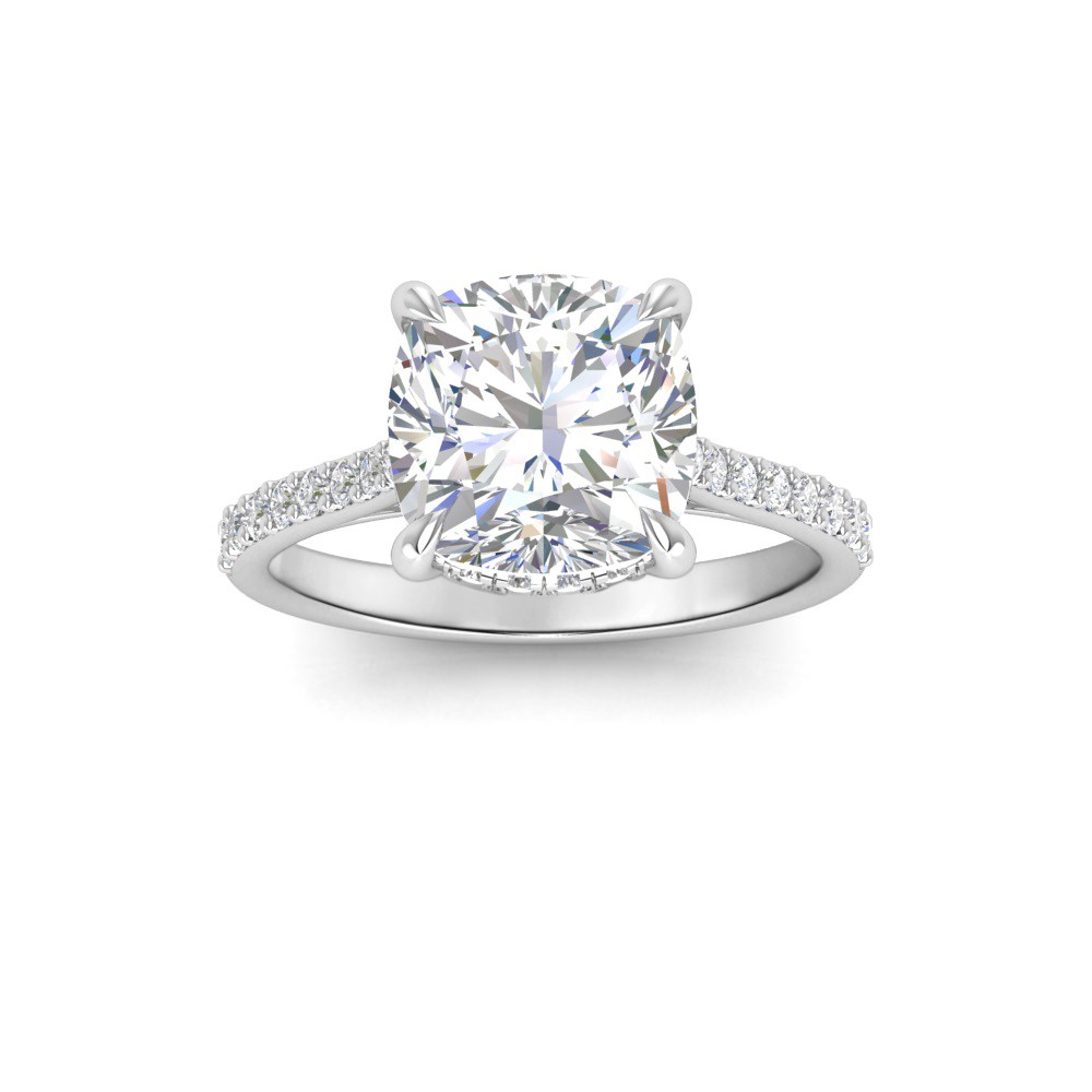 4 Ct Cushion Lab Diamond & .30 Ctw Diamond Hidden Halo Timeless Pavé Engagement Ring