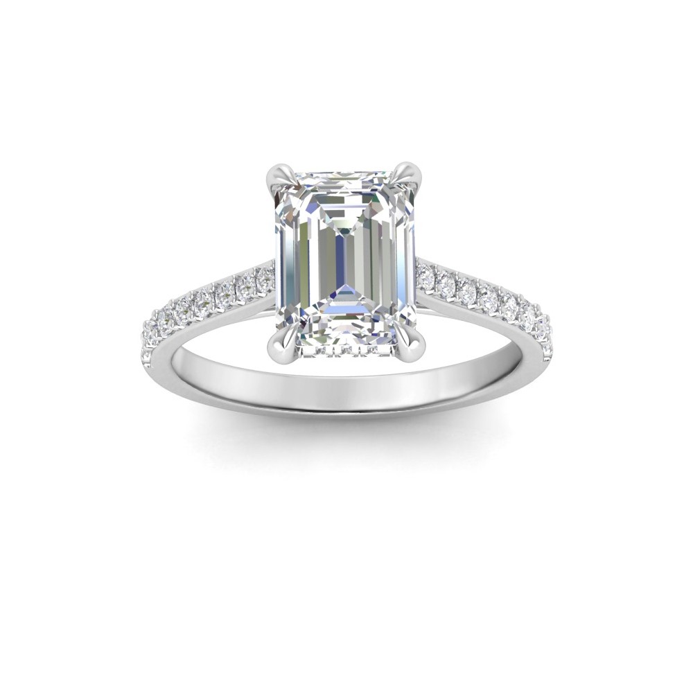 3 Ct Emerald Lab Diamond & .30 Ctw Diamond Hidden Halo Timeless Pavé Engagement Ring