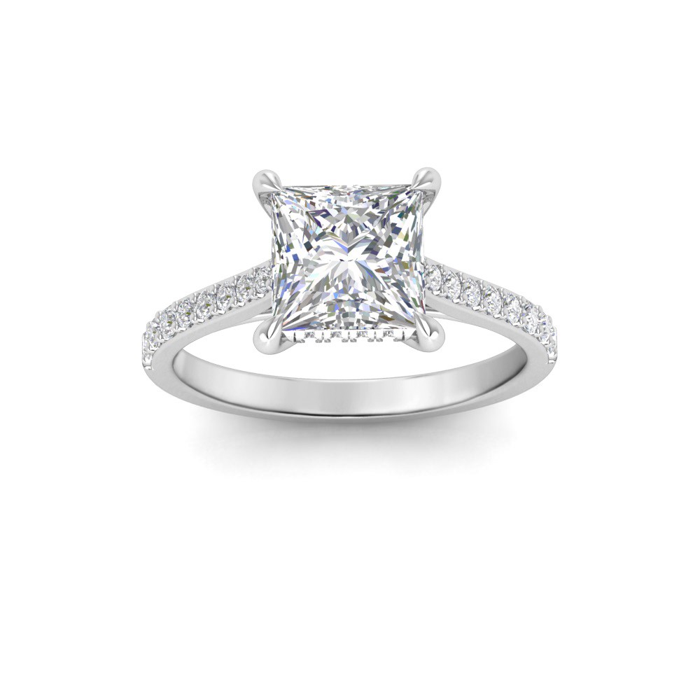 1.5 Ct Princess Lab Diamond & .30 Ctw Diamond Hidden Halo Timeless Pavé Engagement Ring
