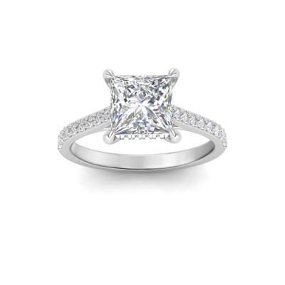 1.5 Ct Princess Lab Diamond & .30 Ctw Diamond Hidden Halo Timeless Pavé Engagement Ring