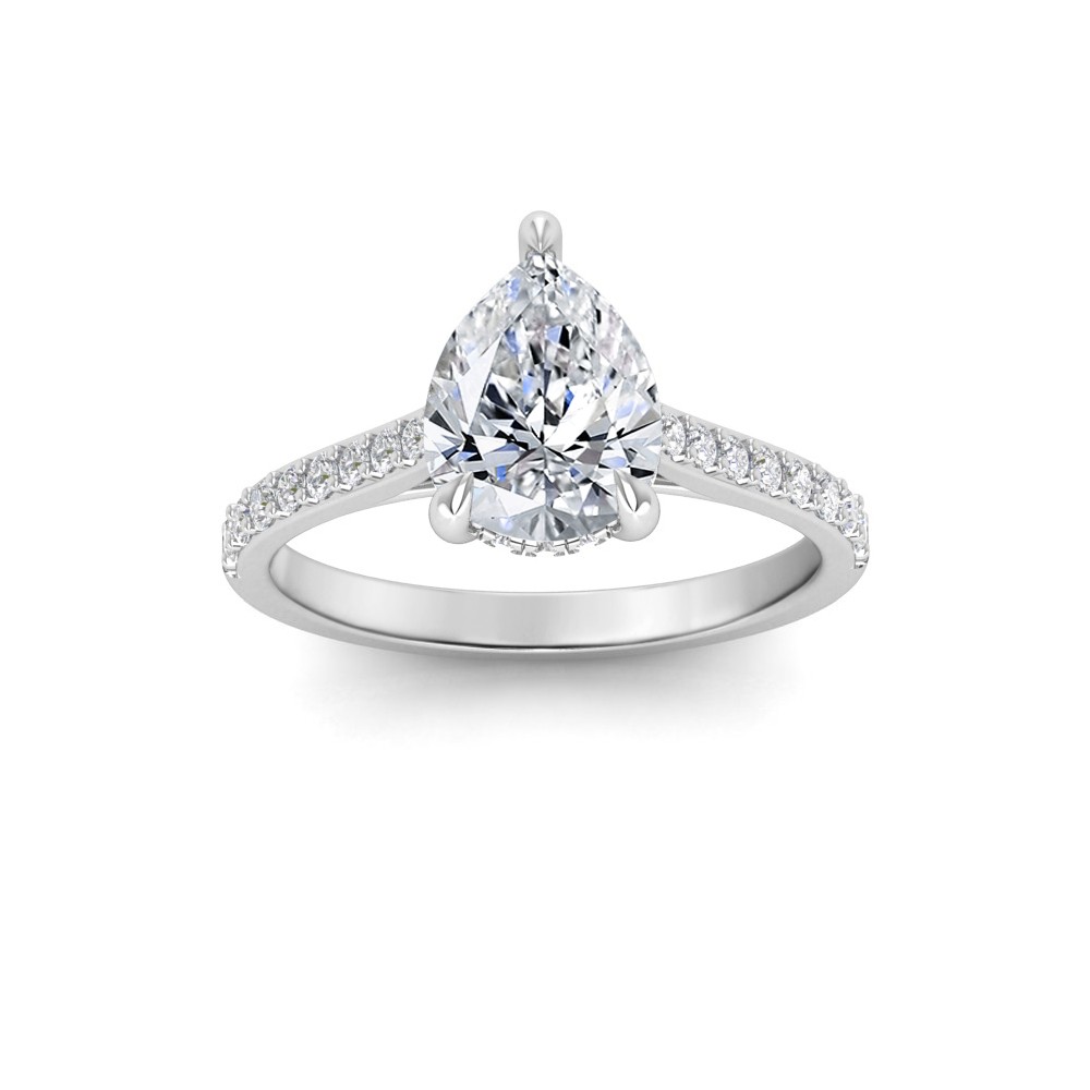 1.5 Ct Pear Lab Diamond & .30 Ctw Diamond Hidden Halo Timeless Pavé Engagement Ring