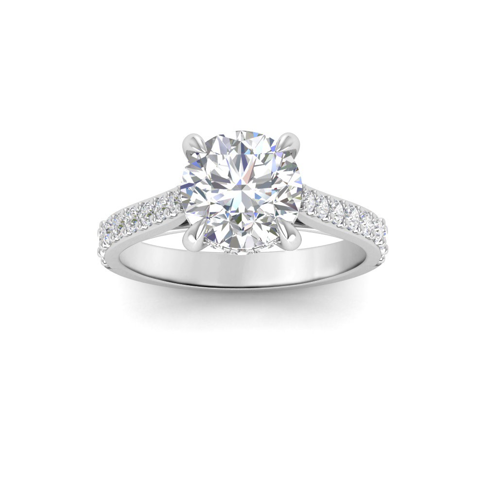 2 Ct Round Moissanite & .30 Ctw Diamond Hidden Halo Timeless Pavé Engagement Ring
