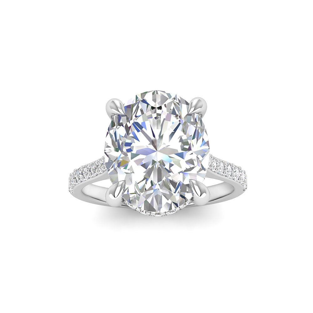 5.37 Ct Oval CZ Hidden Halo Timeless Pavé Engagement Ring