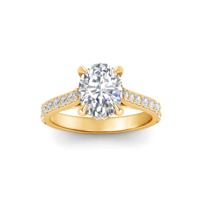 2 Ct Oval Moissanite & 0.25 Ctw Diamond Hidden Halo Timeless Pavé Engagement Ring