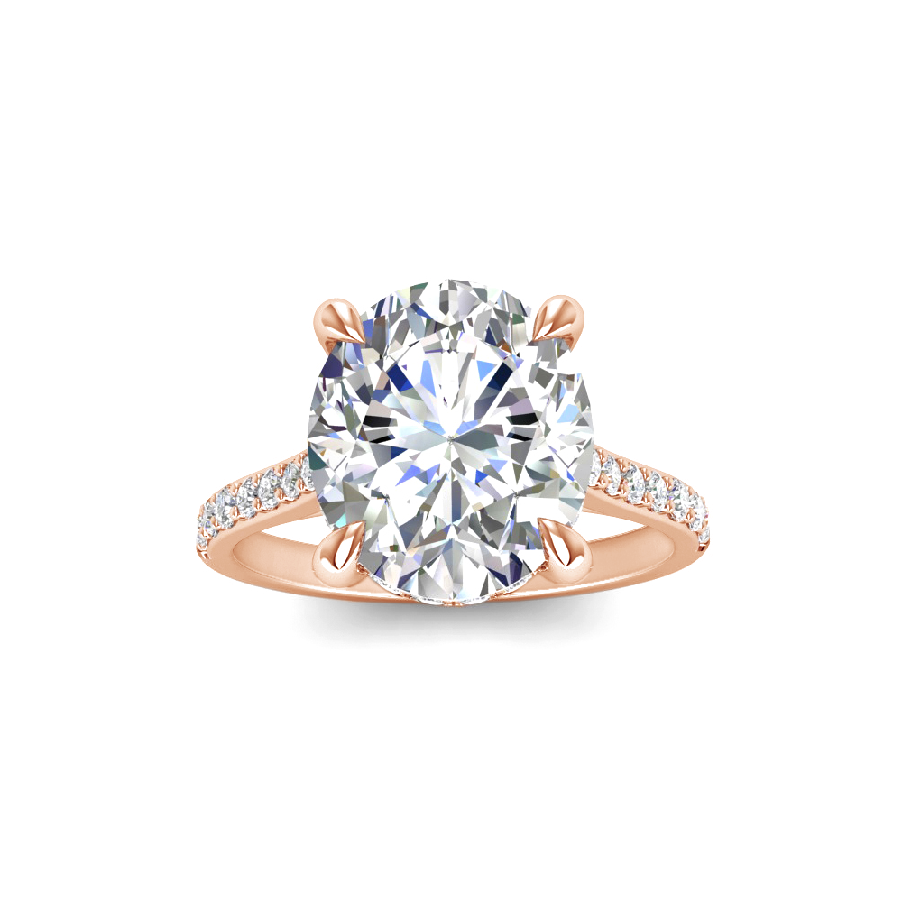 4 Ct Oval Moissanite & 0.34 Ctw Diamond Hidden Halo Timeless Pavé Engagement Ring