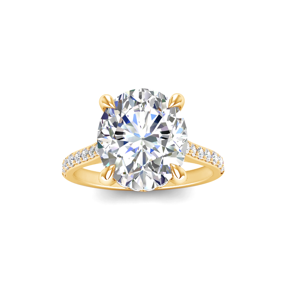 4 Ct Oval Moissanite & 0.34 Ctw Diamond Hidden Halo Timeless Pavé Engagement Ring
