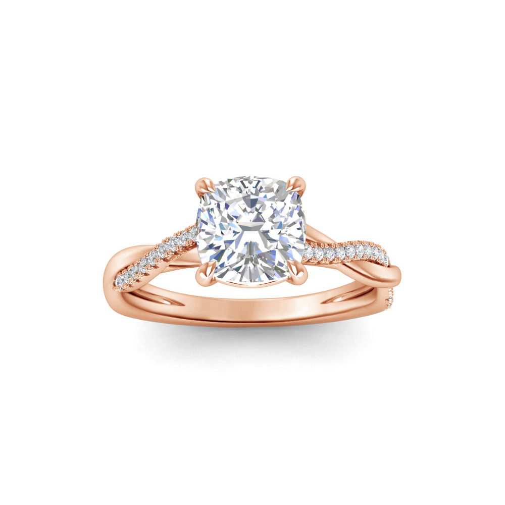 2 Ct Cushion Lab Diamond & 0.14 Ctw Diamond Twisted Vine Engagement Ring