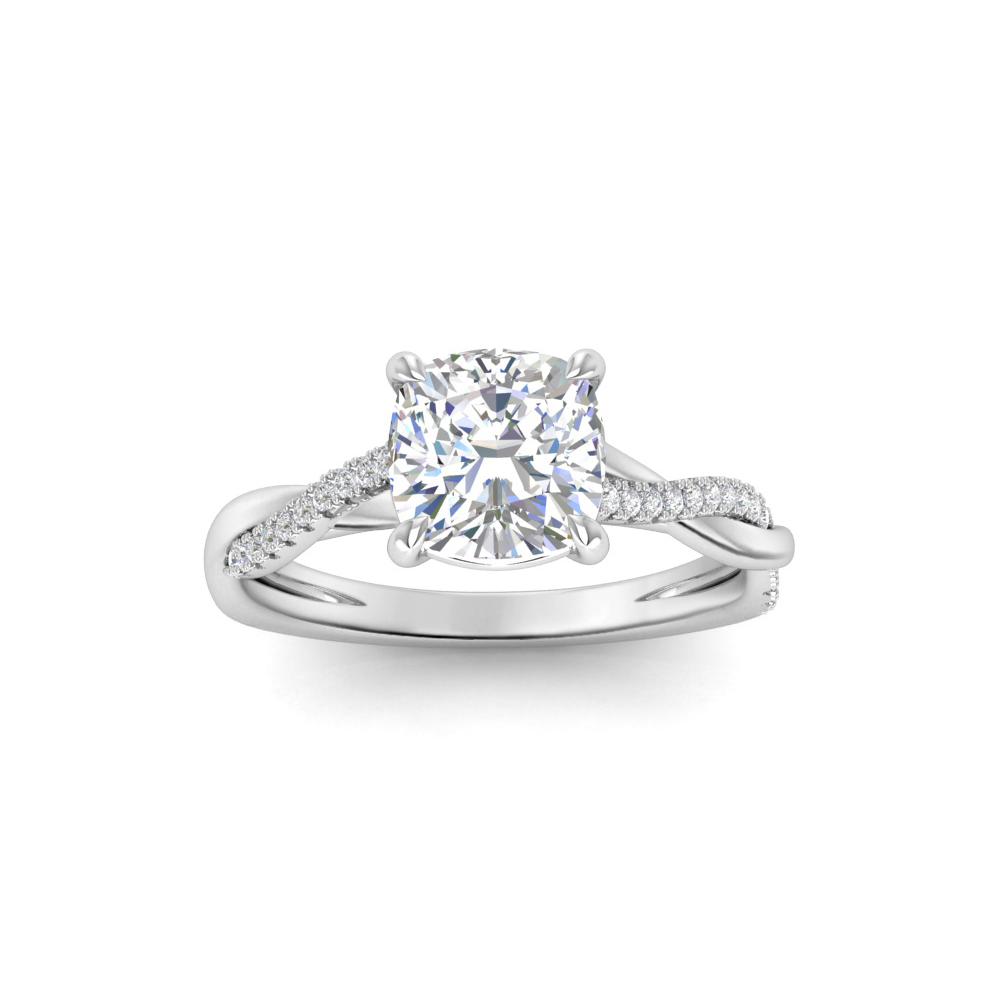 3 Ct Cushion Lab Diamond & 0.14 Ctw Diamond Twisted Vine Engagement Ring