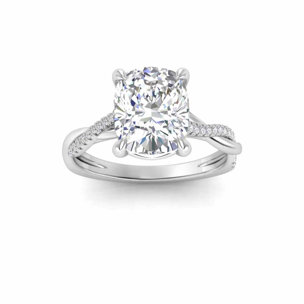 3 Ct Elongated Cushion Lab Diamond & 0.14 Ctw Diamond Twisted Vine Engagement Ring