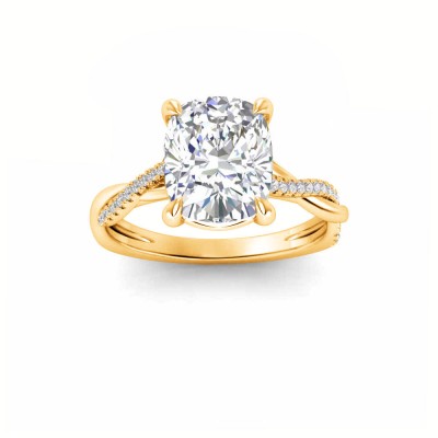 4 Ct Elongated Cushion Lab Diamond & 0.14 Ctw Diamond Twisted Vine Engagement Ring