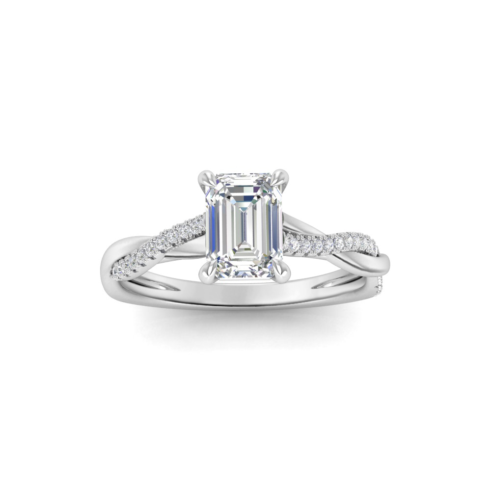1.14 Ctw Emerald Diamond Twisted Vine Engagement Ring