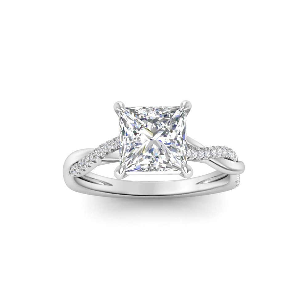 5 Ct Princess Lab Diamond & 0.14 Ctw Diamond Twisted Vine Engagement Ring