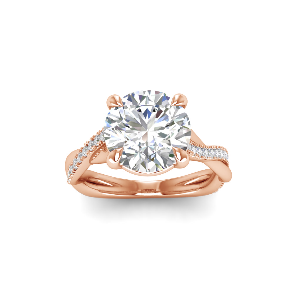 2.50 Ct Round Moissanite & 0.25 Ctw Diamond Twisted Vine Engagement Ring