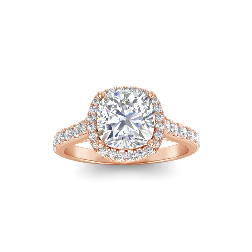 2 Ct Cushion Lab Diamond & .41 Ctw Diamond Pavé Halo Engagement Ring